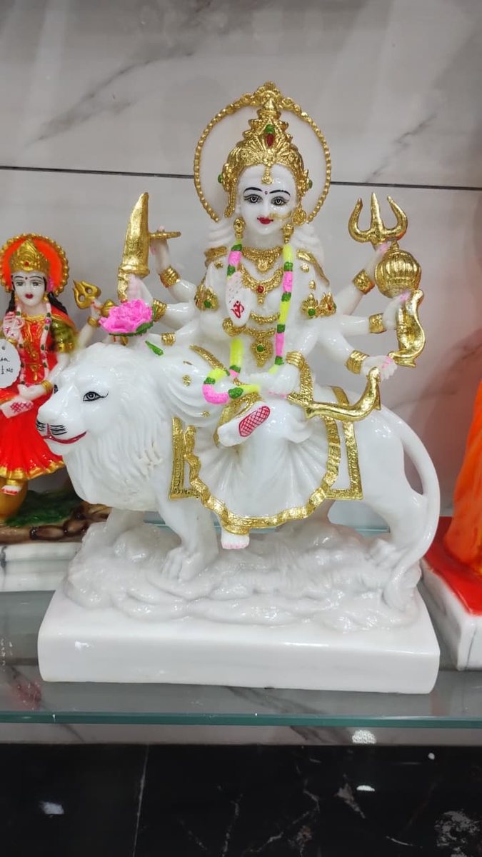 Durga on White Lion Idol--18 inch 