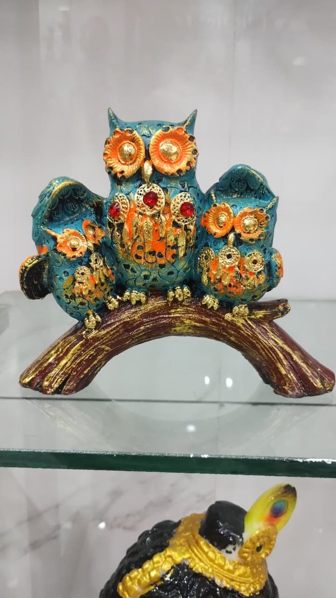 Owl Couple on Branch Showpiece--10 inch 