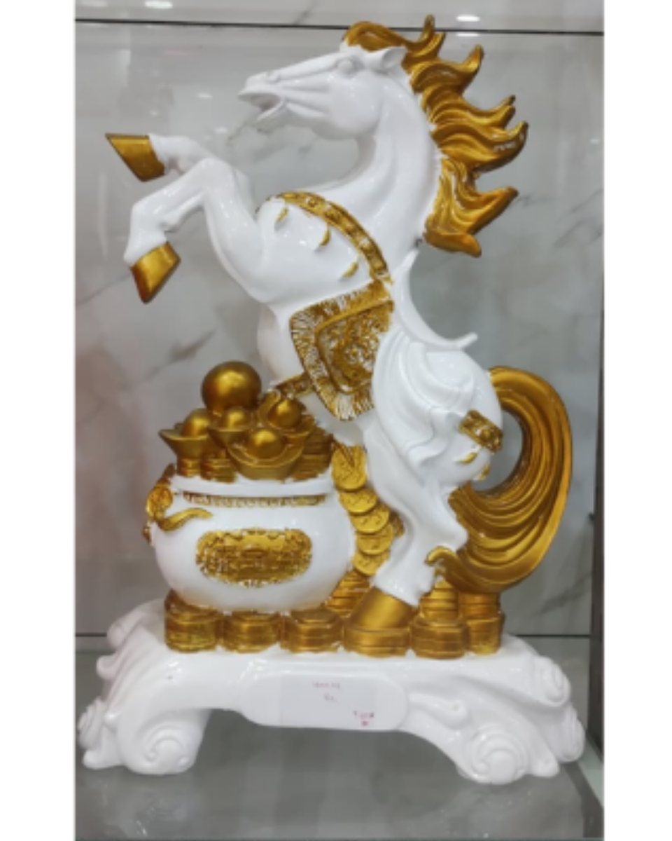 Royal Horse with Money Pot-- 24 inch-- White,Gold
