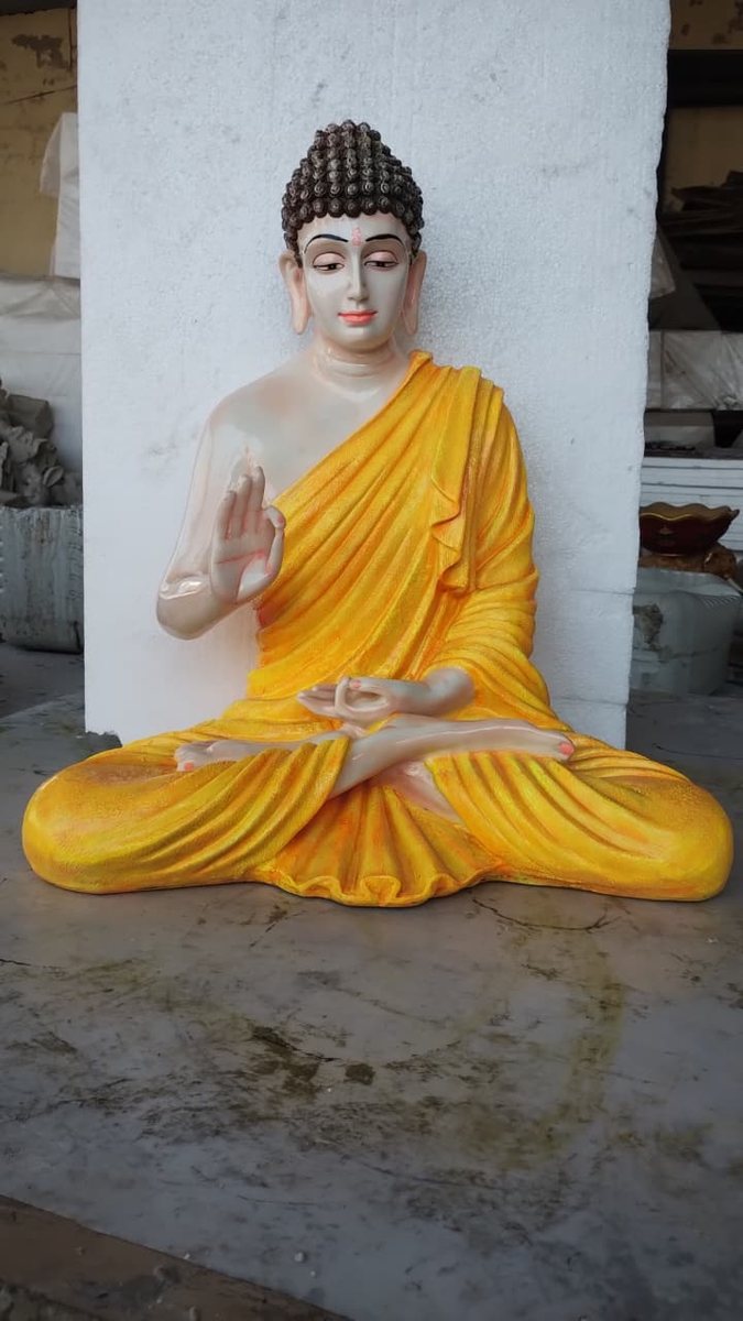 Yellow marble dust Buddha Showpiece--24 inch 