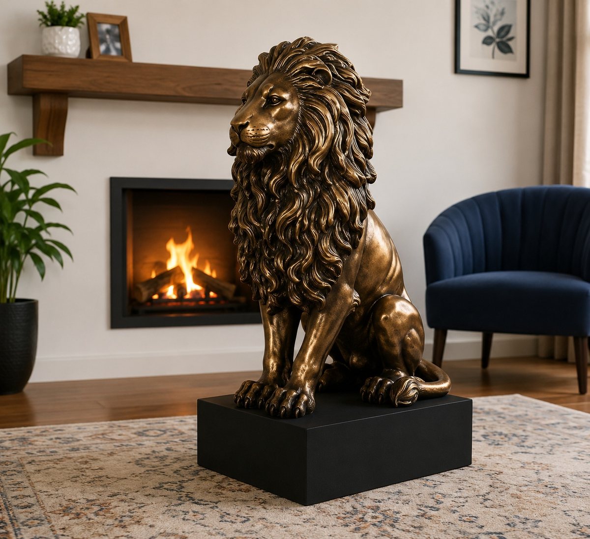 Lion Sitting Pedestal Sculpture