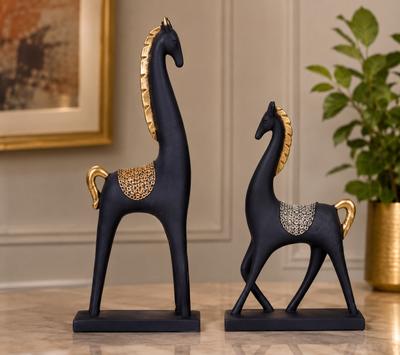 Black & Gold Horse Sculpture Pair