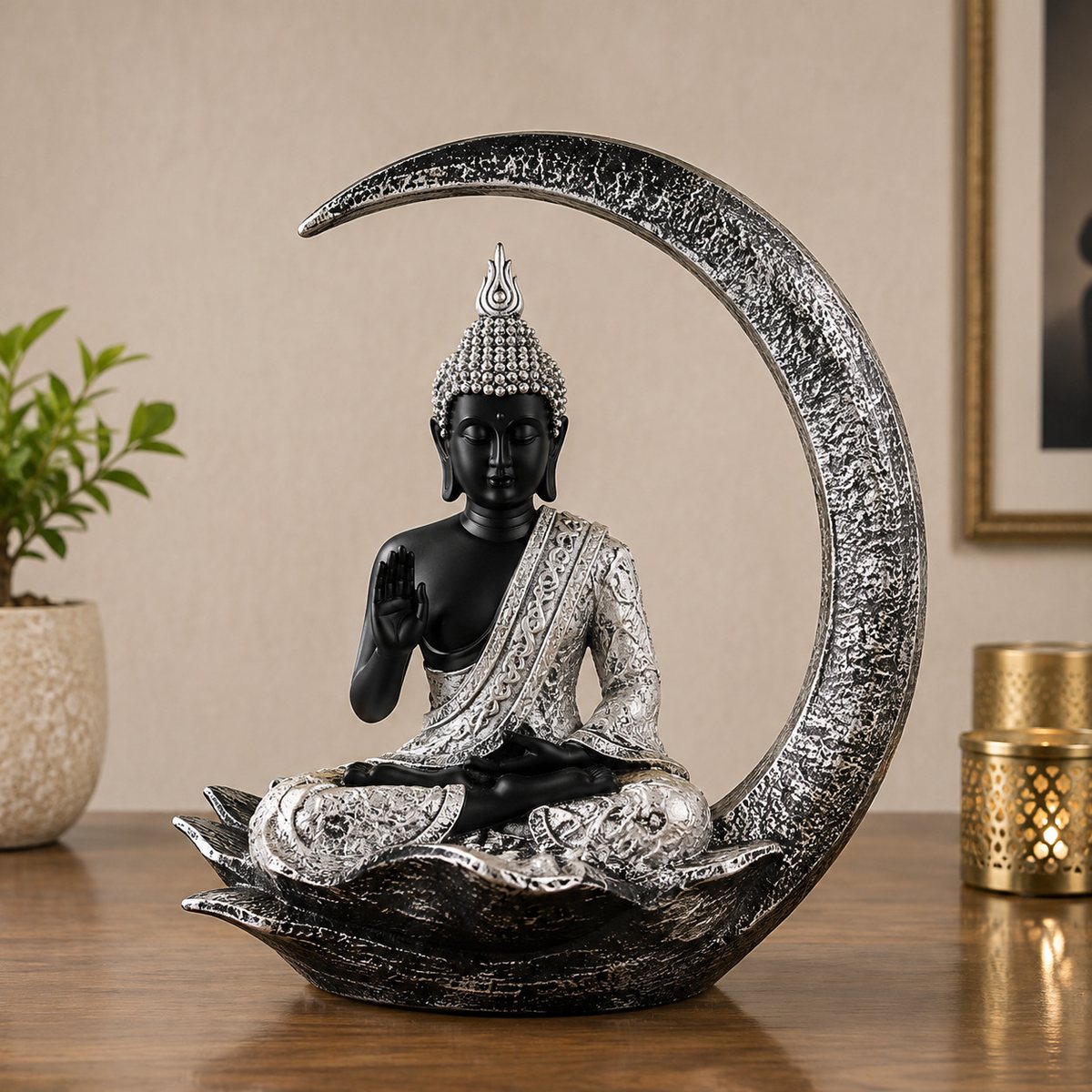 Black & Silver Moon Buddha Showpiece