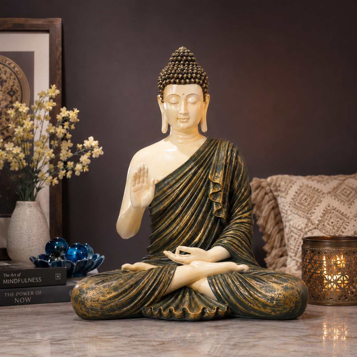 Ivory & Antique Green Buddha Showpiece