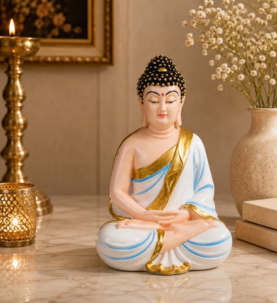 White & Sky Blue Small Buddha