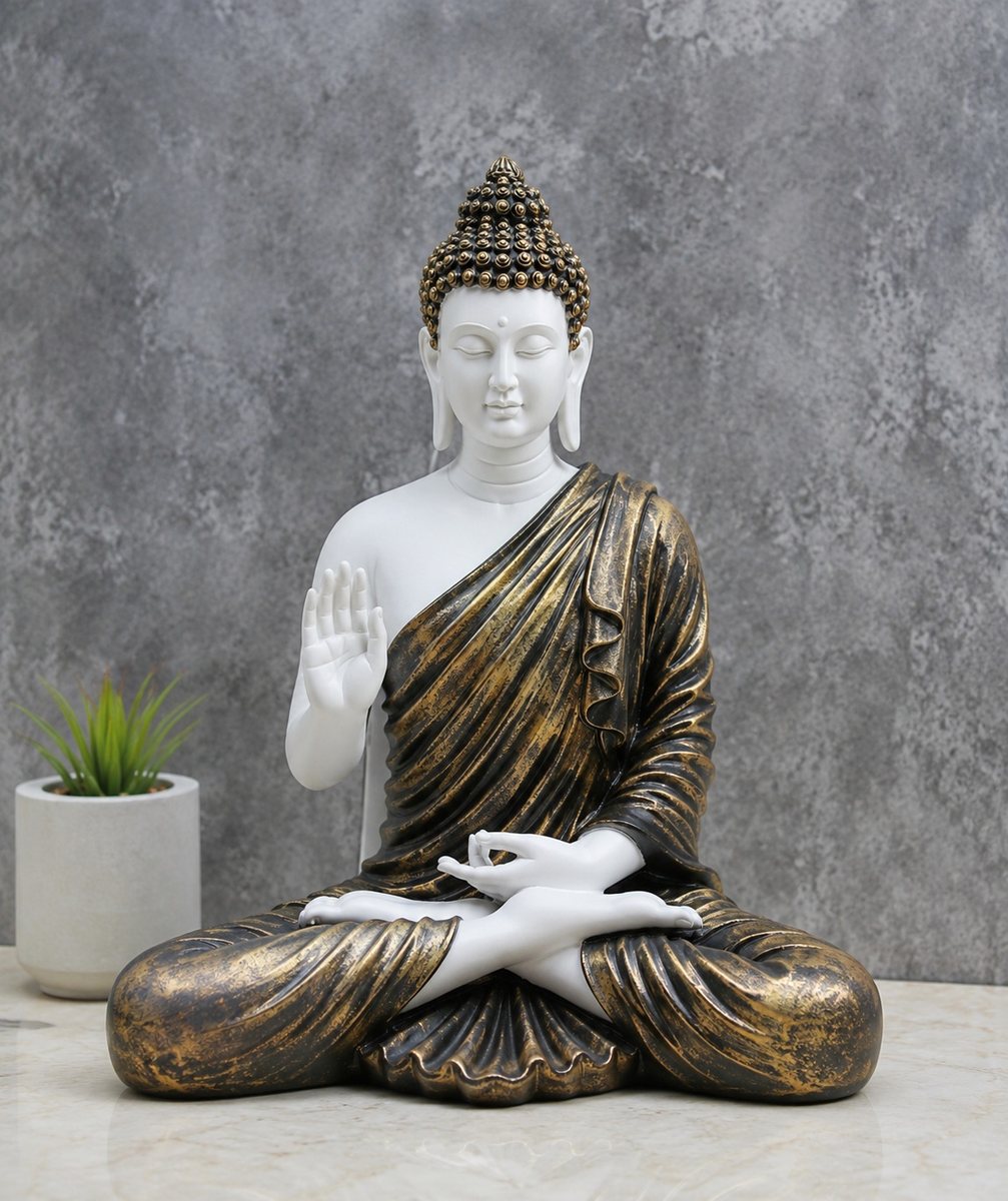 White & Antique Gold Buddha Showpiece