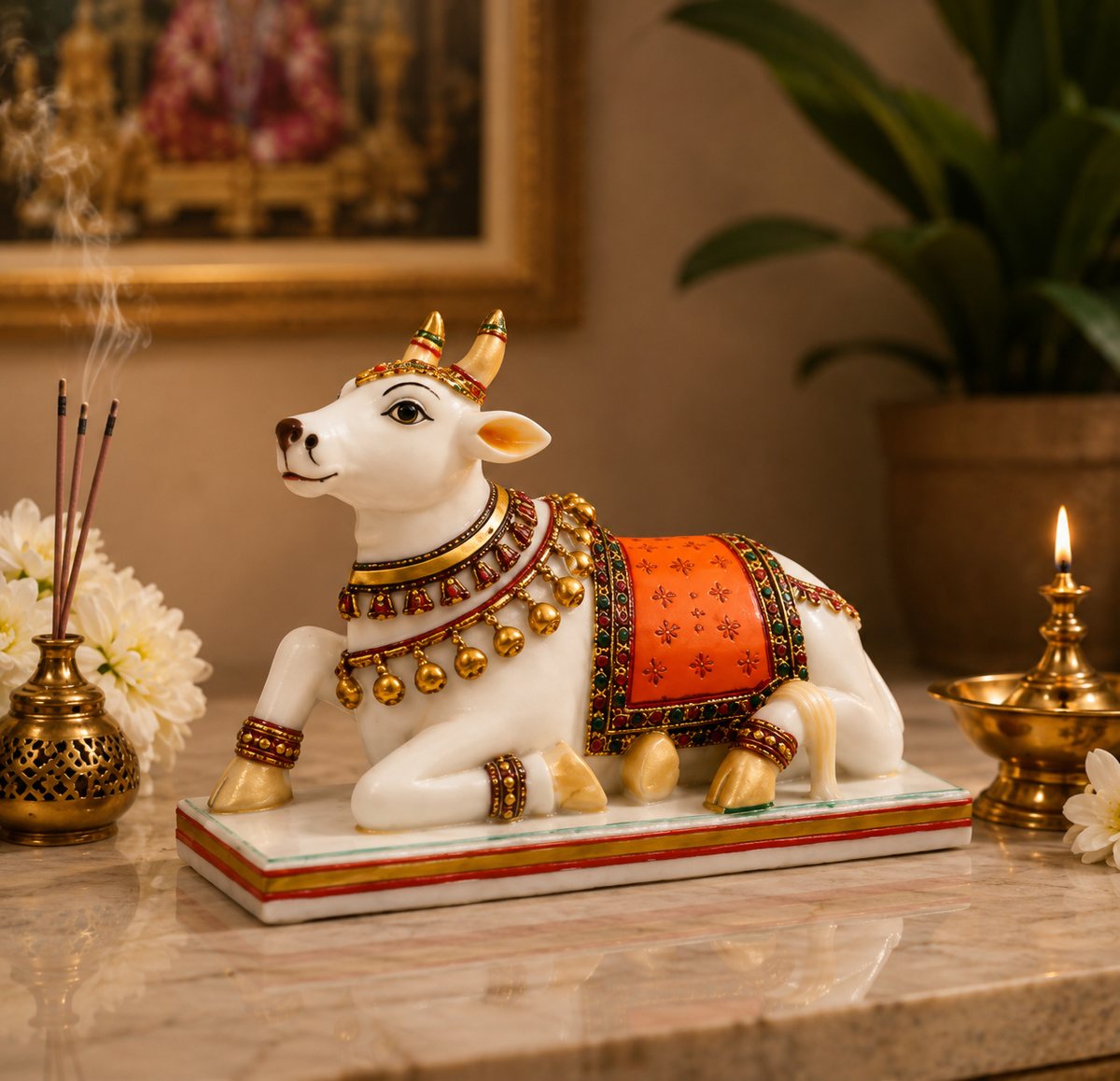 Nandi Idol with Brass Diya