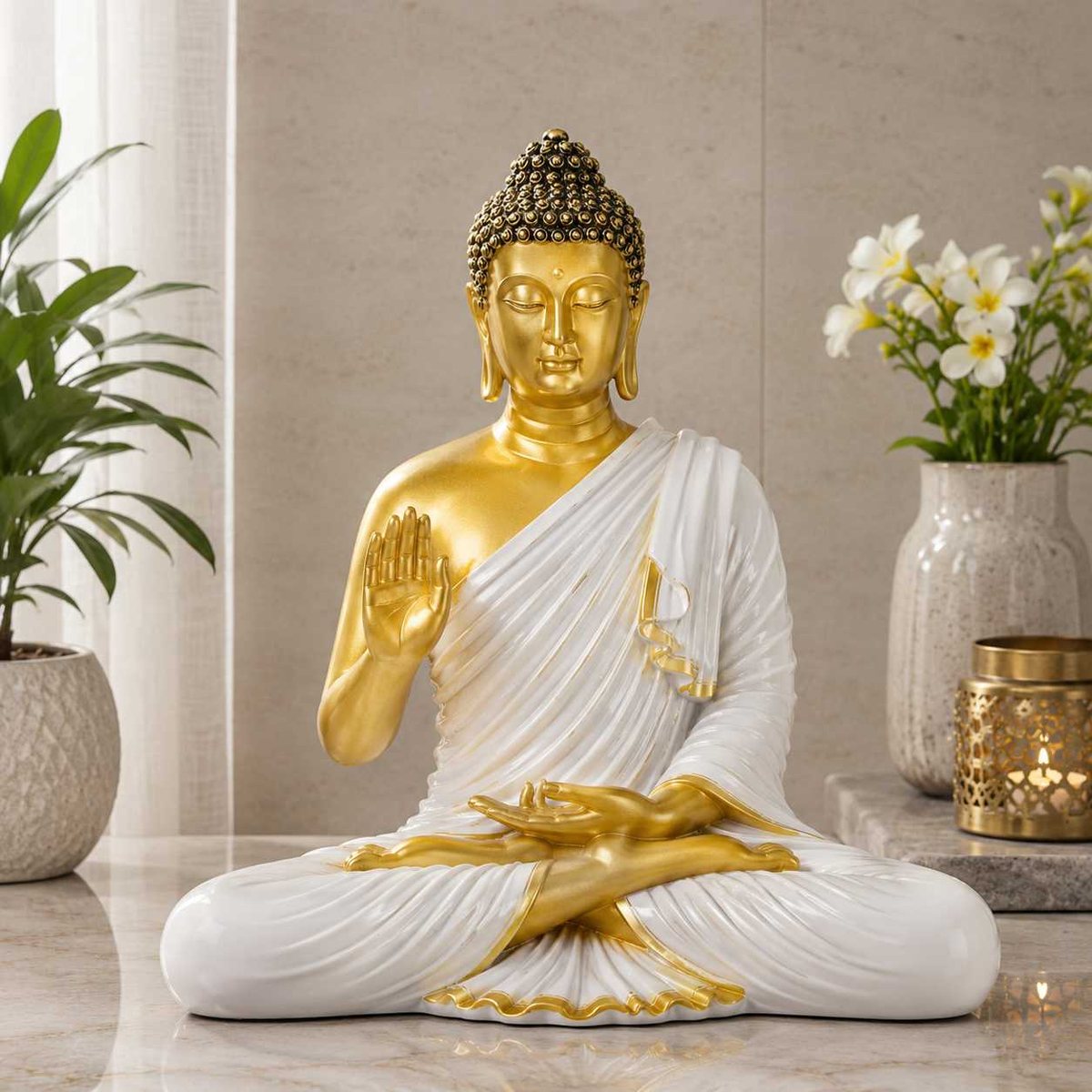 White & Gold Buddha Showpiece