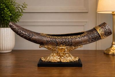 Feng Shui Wood Color Faux Tusk Resin Centerpiece