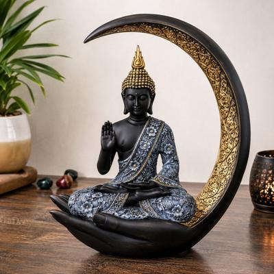Black & Grey Moon Buddha Showpiece